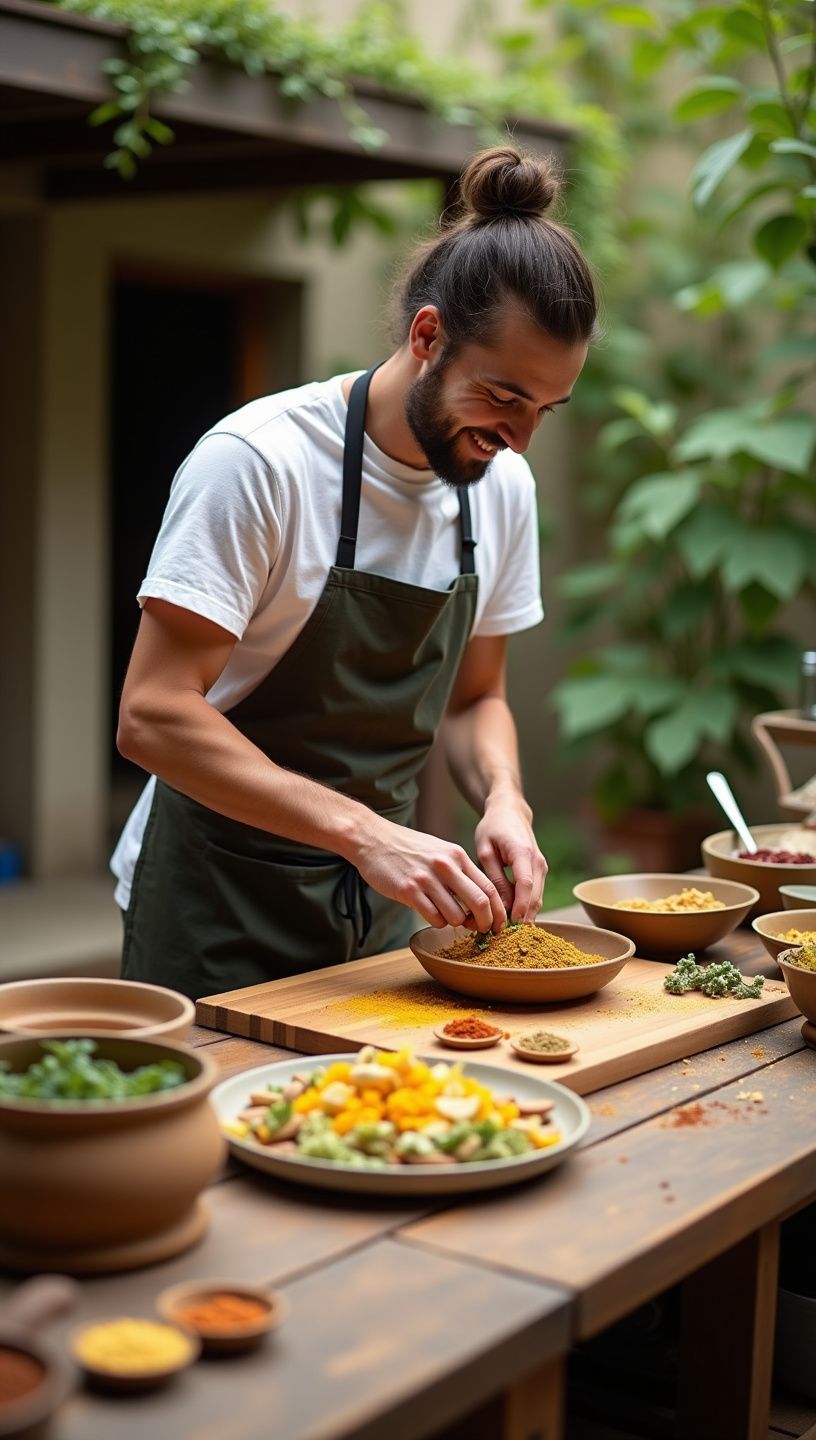 Σκηνικό με χαλάρωση και ευεξία, με μαξιλάρια και κεριά σε φυσικό περιβάλλον.